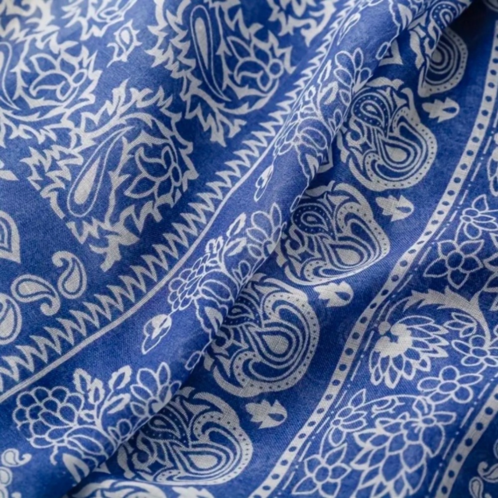 Blue White Porcelain Paisley Floral Bohemian Scarf Shawl - Picture 6 of 8